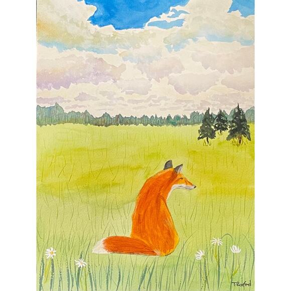 Hand painted watercolor original painting fox